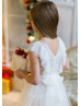 Ivory Lace Tulle Floor Length V Back Boho Flower Girl Dress